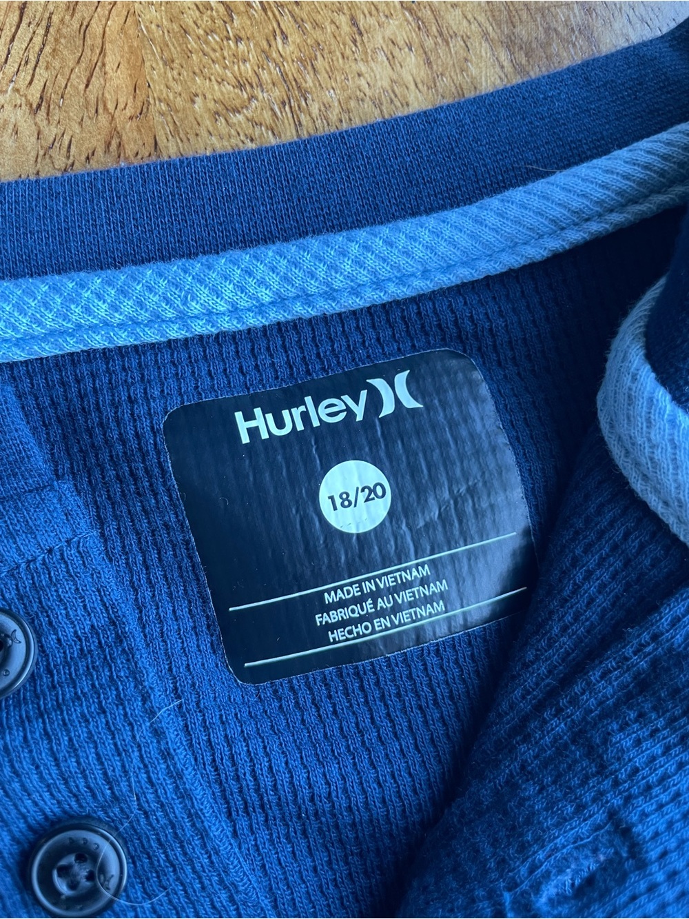 Hurley Blue Waffle Knit Henley Top Mens Small or Boys XL - Picture 2 of 4